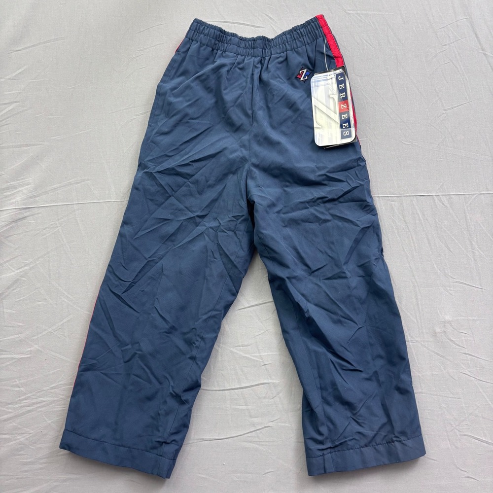 Vtg‎ Jerzees Boys Size 4 Navy Blue Red Stripe Water Repellent Track Pants NWT